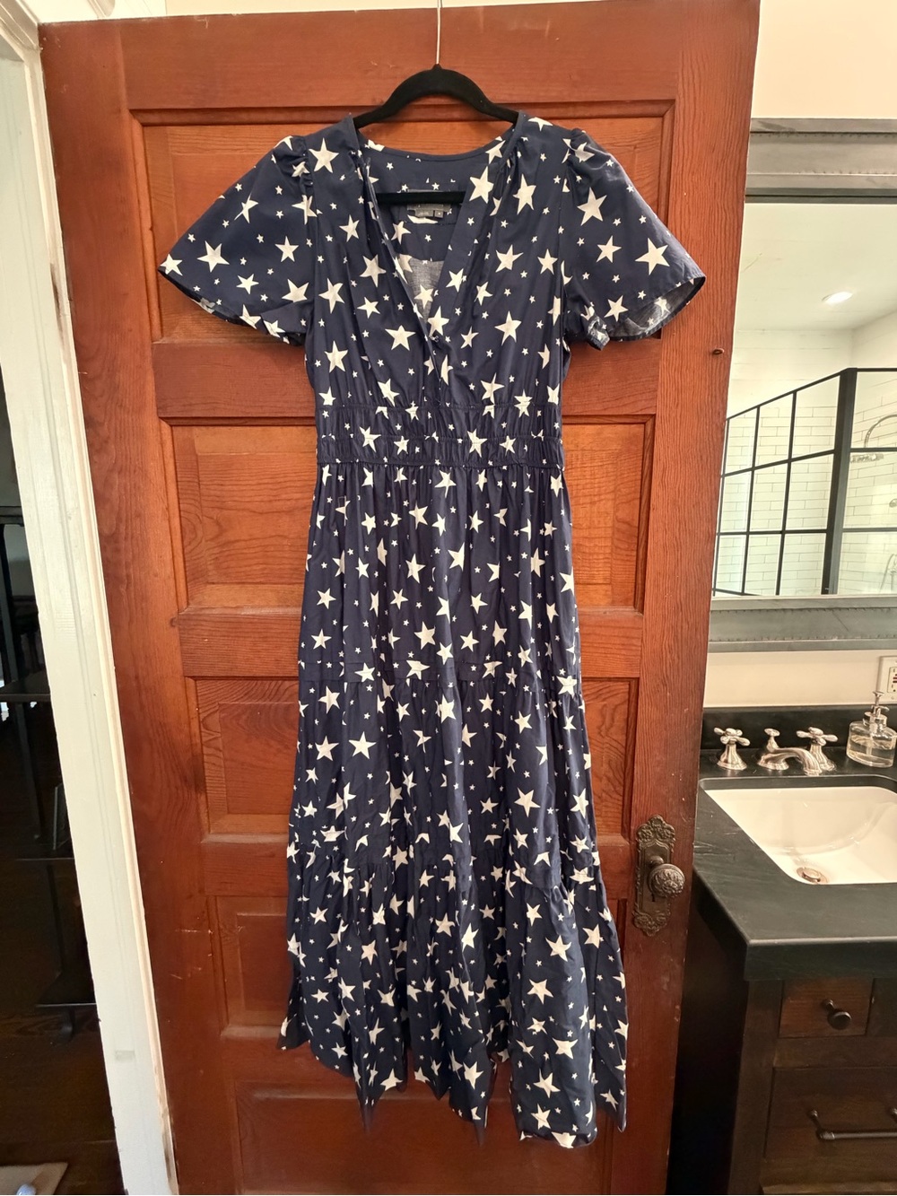Anthropologie Navy and White Star-Print Maxi Dress
